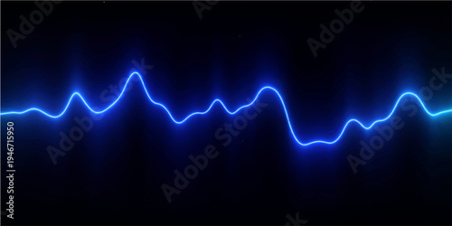 Abstract blue wave background featuring a digital medical EKG monitor pulse line for cardiology health technology