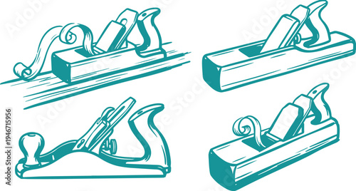 Hand Drawn Wood Hand Plane Set Vector Illustration, Carpentry Hand Plane Tool Sketch Collection.