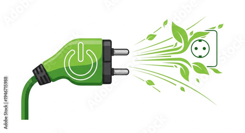 Electric Plug with Green Leaves.