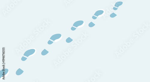 Illustration of blue footprints creating a path in fresh snow against a light background