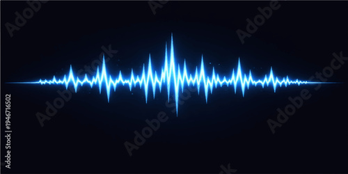 An abstract medical digital technology graphic features a green heartbeat pulse EKG line monitor and cardiogram sound wave vector illustration on a black background