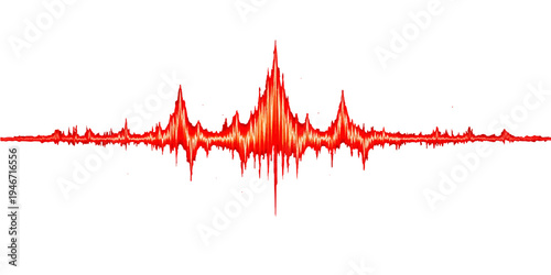 Abstract vector illustration of a red heart on a blue digital background featuring a medical pulse frequency and electronic music equalizer sound wave technology design