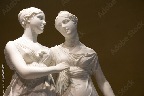 Neoclassical Marble Statues of Two Women Embracing