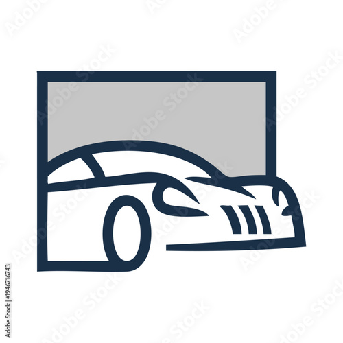 Logo concesionario de coches. Dibujo con líneas de un automóvil en un cuadrado 