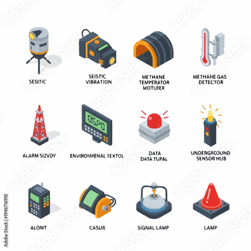 Industrial Safety and Monitoring Equipment Icons.