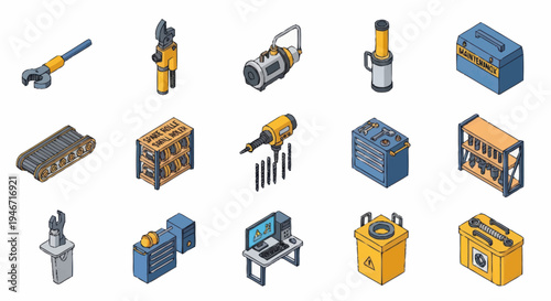 Collection of Industrial Tools and Equipment Icons.