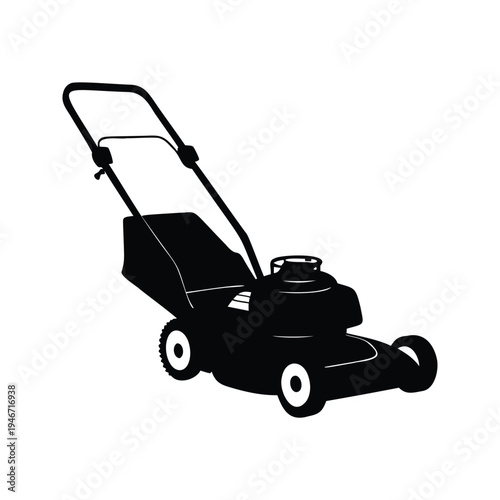 A detailed silhouette vector illustration of a lawn mower, perfect for garden and yard maintenance designs, lawn mower silhouette vector illustration