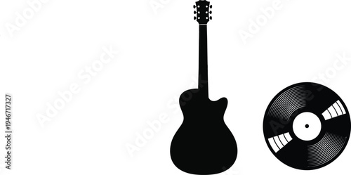 Guitar and vinyl record silhouette