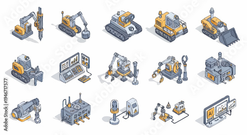 Isometric Industrial Robots and Machinery Collection.