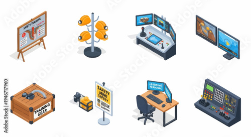 Collection of Isometric Technology and Industrial Equipment Icons.