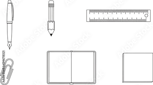Collection of minimalist line art stationery icons simple vector design elements for office school or creative projects isolated on a white background