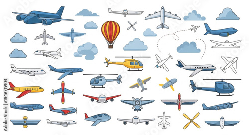Diverse Collection of Pixel Art Aircraft and Flying Machines.