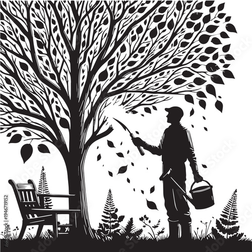 Black Tree care Silhouette Vector, High Quality Illustration on White Background