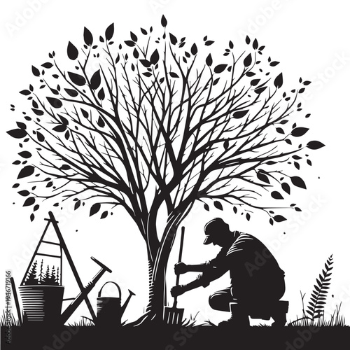 Black Tree care Silhouette Vector, High Quality Illustration on White Background