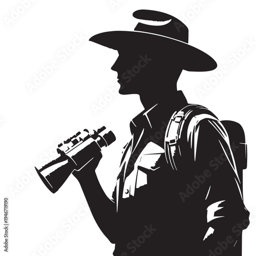 Black Wildlife ranger Silhouette Vector, High Quality Illustration on White Background
