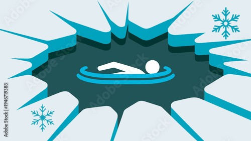 A person swimming in icy waters through a hole in the frozen surface