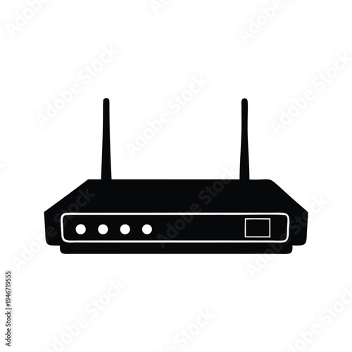 Modern router antennas and ports, black and white silhouette vector illustration, network modem silhouette vector illustration