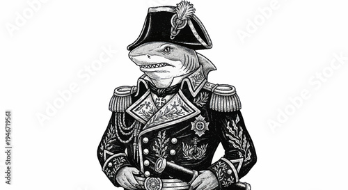Shark in Military Uniform Napoleon Style.