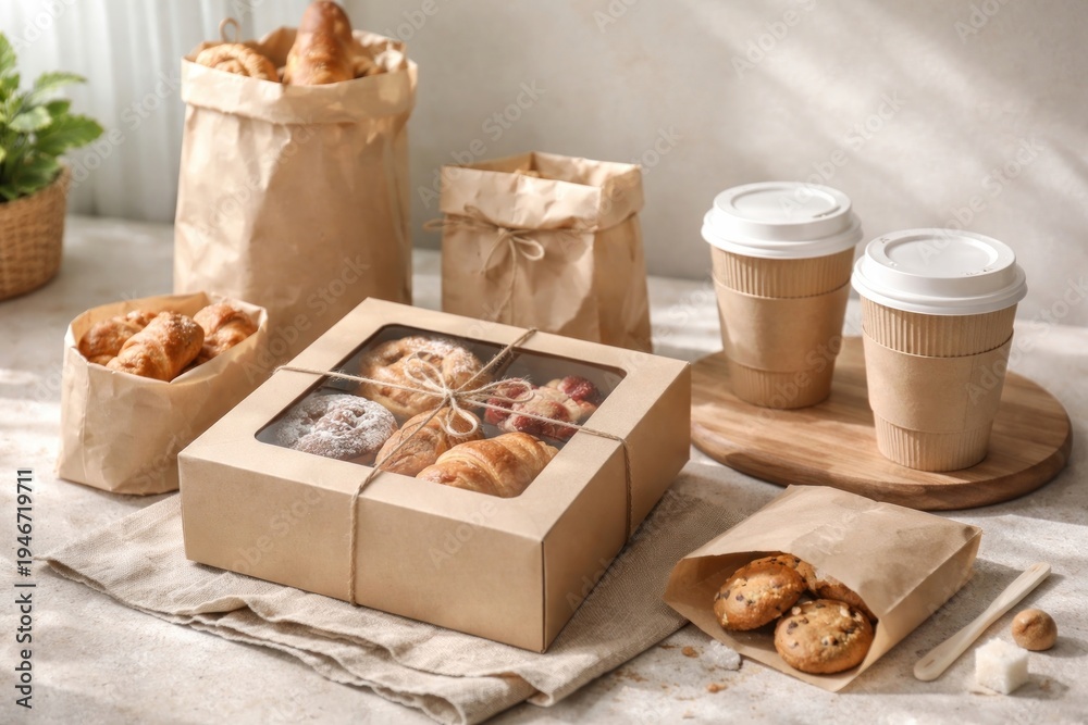 Fototapeta premium Rustic bakery packaging display.