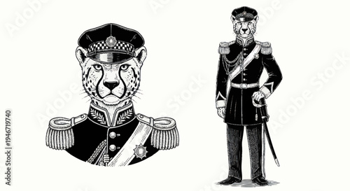 Anthropomorphic Cheetah Dressed as a Military Officer.