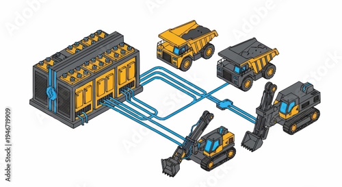 Industrial Mining Operation with Heavy Machinery and Processing Plant.