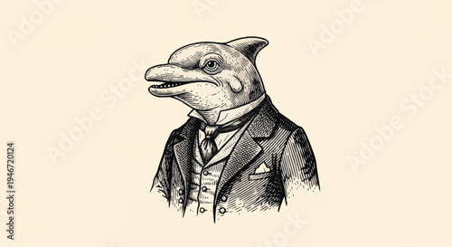 Dapper Dolphin Dressed in Vintage Suit and Tie.