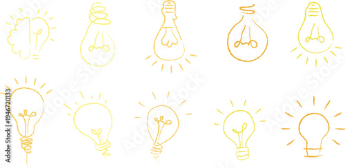 Set of 8 light bulb icons vector, yellow and orange