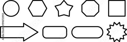 Set of Geometric Shapes and Icons Circle Hexagon Star Octagon Square Arrow and Rounded Rectangles