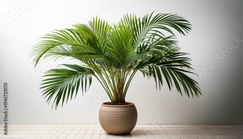 potted palm plant green tropical foliage indoor decorative houseplant isolated on transparency background vibrant leaves natural home decor relaxing atmosphere