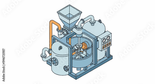Industrial Processing Machine with Hopper and Tanks.