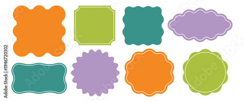 Zig zag edge rectangle shape colorful collection, decorative frames with scalloped borders, jagged edges, and geometric forms including rectangle