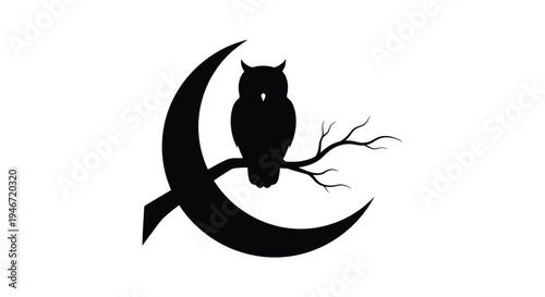 Owl perched on a crescent moon a striking black silhouette