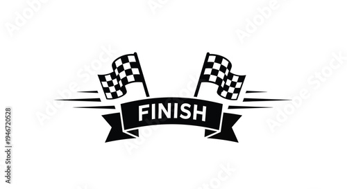 Racing flags and a finish ribbon banner design black silhouette