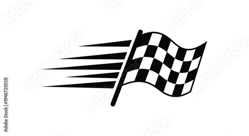 A dynamic checkered flag waving with speed lines a striking silhouette