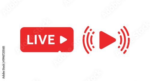 Red live stream button and play icon a modern graphic silhouette