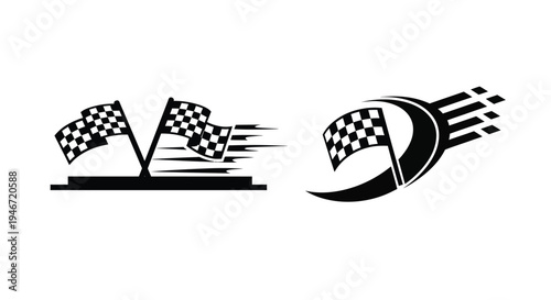 Racing flags with speed lines displayed as a bold silhouette