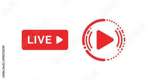 Red live stream button with play icon modern design silhouette