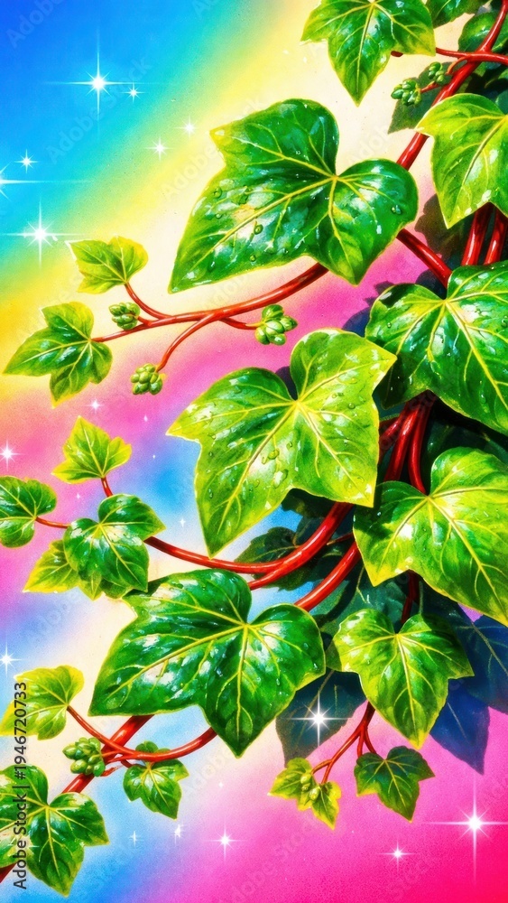 Fototapeta premium Vibrant ivy on rainbow mobile wallpaper