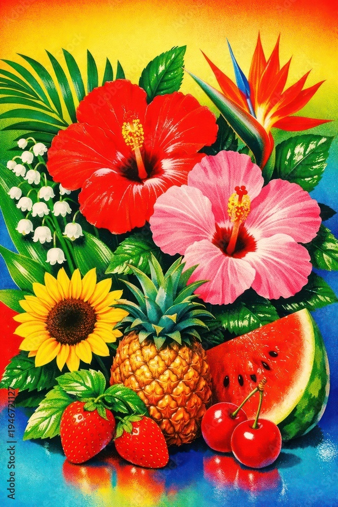 Fototapeta premium Vibrant tropical floral fruit