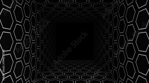 4K 3D looping background animation with honeycomb pattern moving forward with empty space in the middle.