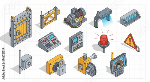 Isometric Security System Icons Set Vector Illustration.
