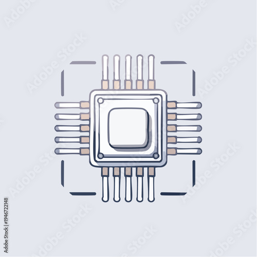 An illustration depicts a central processing unit chip showcasing its metallic pins and square shape with rounded corners on a light background.