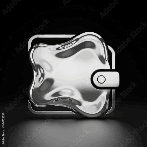 Chrome Metallic Cryptocurrency Exchange Wallet Icon - Modern Digital Asset Management