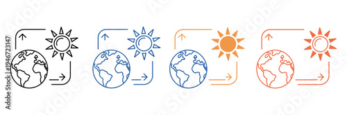Greenhouse effect icon set multiple style collection, vector illustration representing climate change