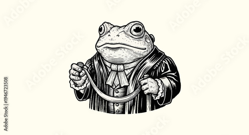 Anthropomorphic Frog Lawyer in Formal Attire Illustration.