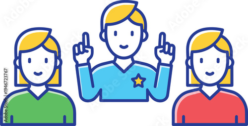 Team leader guiding people group leadership teamwork cooperation management support concept business character flat vector illustration