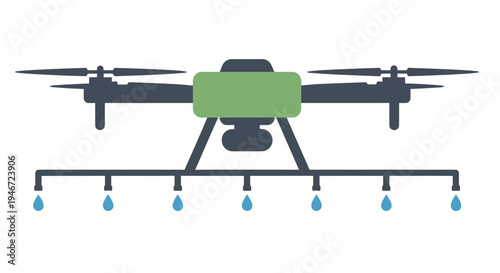 Agricultural drone with spraying mechanism depicted in a flat illustrative style