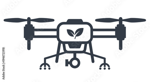 Dark blue drone icon with a leaf design centered on its body