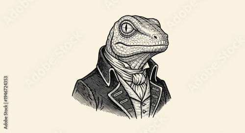 Anthropomorphic Lizard Gentleman in Victorian Attire.