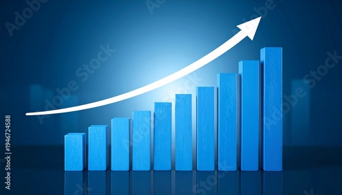 Business growth chart with rising bars and upward arrow trend